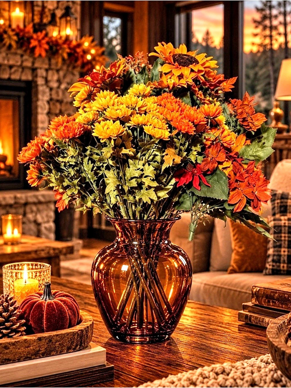 Fall Faux Floral Arrangement in Orange & Brown